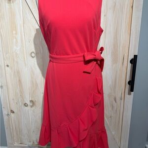 Calvin Klein Red Asymmetrical Dress with Ruffle